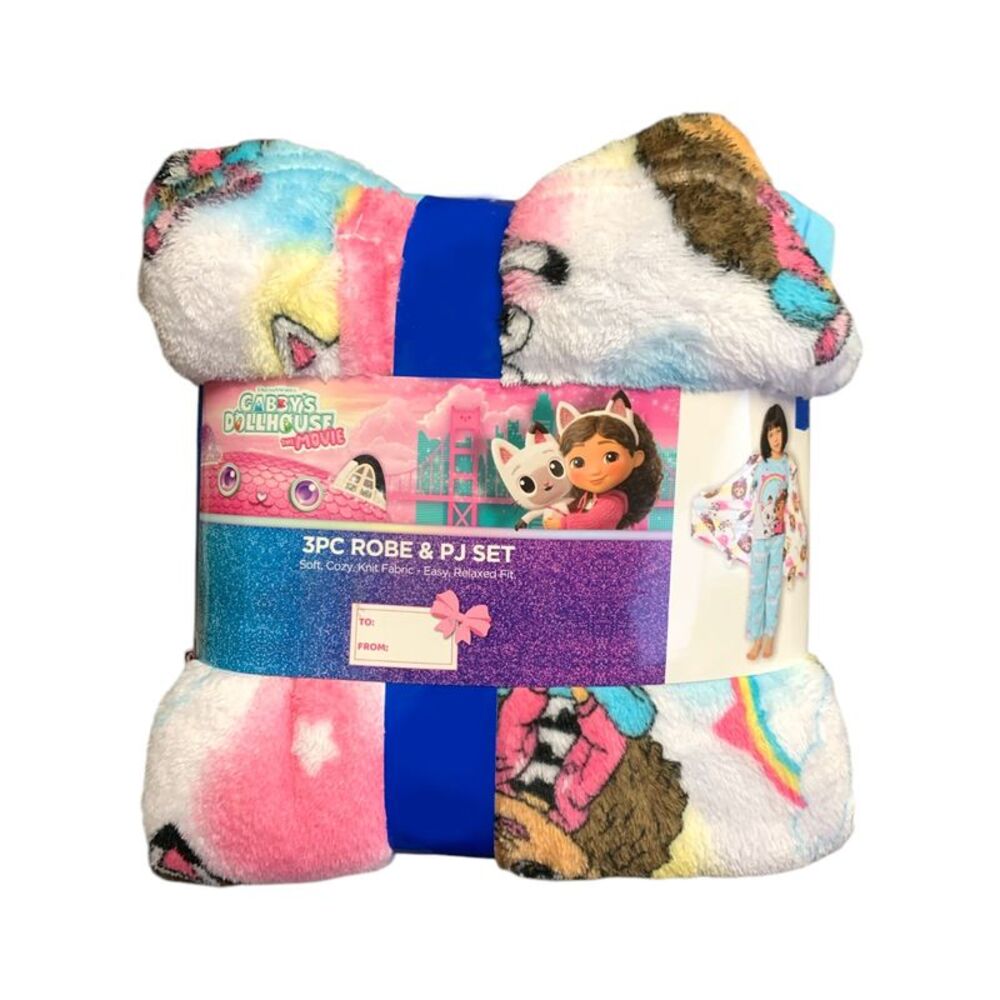 Gabby's Dollhouse - Licensed Character Girl's 3-Piece Robe & Pajama Set, Cozy Kn